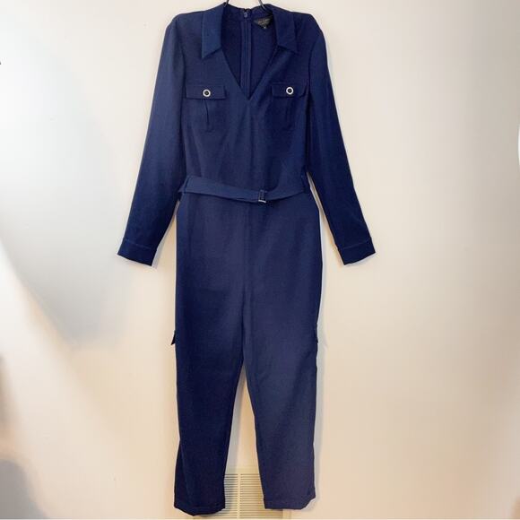 Ted Baker Navy Blue Lightweight Utility Cargo Minimalist Flan Jumpsuit 4 US 10 L - Picture 2 of 15